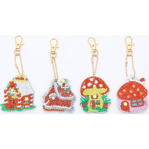 5D Diamond Painting Mushroom House DIY Keychain Diamond Bag Pendant Jewelry Mosaic Home Decoration Pattern Handmade New Year