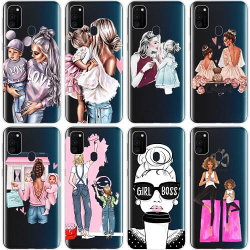 Black Brown Hair Baby Mom Girl Soft Case for Samsung Galaxy M11 M10S M01 M21 M31S M51 A01 J2 Core A21 A42 J6 A6 A8 Plus A7 2018
