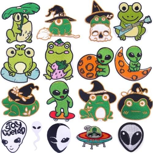 Alien/ Anime Cute Frog Patch Iron On Patch On Clothes Embroidered Patches For Clothing Applique Patches Stripe Sticker Sewing