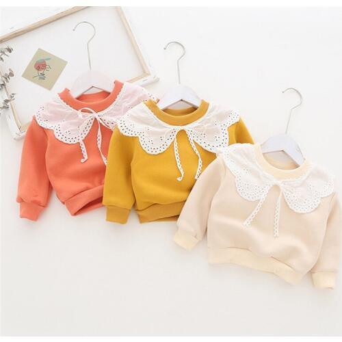 1 2 3 4 5 6 Years Toddler Girls Hoodie Korean Thicken Large Lapel Autumn Winter Sweatshirt For Girls Kids Clothing Child Shirts