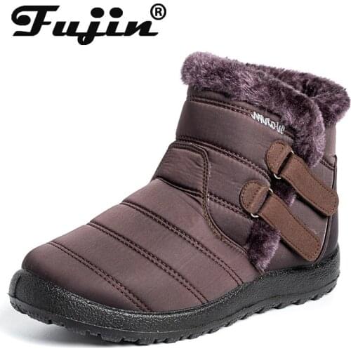 Fujin 2021 Large Size Women Snow Boots Ankle Hook Look Fur Plush Inside Waterproof Down Winter Boots Shoes Platform Non Slip