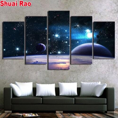 5 Piece Universe Galaxy Starry Sky diamond painting full square round drill 5d diamond embroidery Multi-pictures living room art