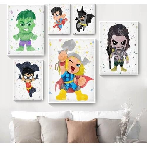 Marvel Cartoon Canvas Baby Superheroes Canvas Painting Spiderman Posters and Prints Wall Art Picture for Kids Bedroom Decor Gift