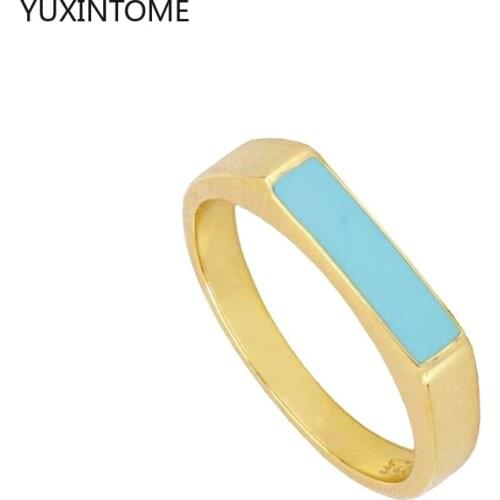 Geometry Square Turquoise Black Enamel Rings For Women 24K Gold Simple Metal Finger Rings Party Fashion Jewelry Accessories