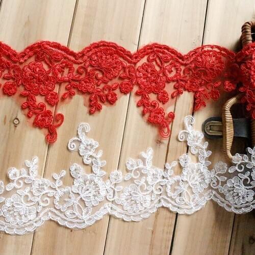 2yards Ivory white / red car bone lace DIY wedding trimming headgear lace accessories width 13.5CM Z525