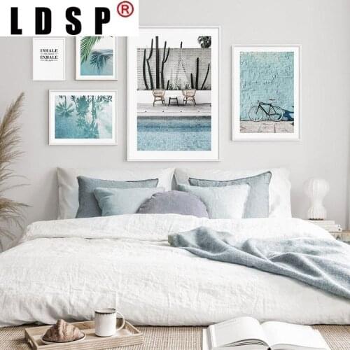 LDSP Tropical Plant Bohemia Blue Sea Landscape Bicycle Canvas Painting Wall Art Print Poster Picture Modern Living Room Decor