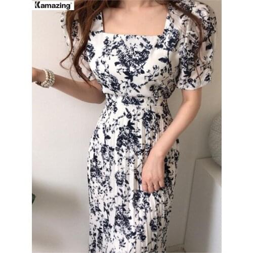 Summer Elegant Women Print slim short sleeve pleated Bandage Dress