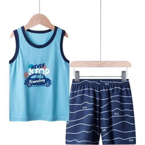Summer Boys Girls Sleeveless Cotton Pajamas Sets Childrens Sleepwear Baby Homewear Teen Girls Pajama for 1-9Years Rainbow Pjs