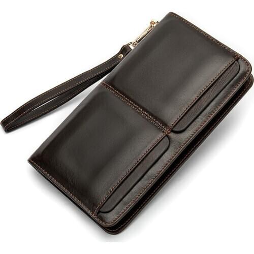 Lonng Wallet Luxury Genuine Cowhide Leather Clutch Wallet Vintage Walet Male Purse Men Long Clutch With Coin Purse Pocket Rfid