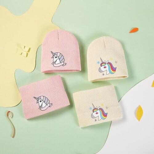 Cartoon Unicorn Knitted Hats Scarf for Children Baby Beanies Cap Girls Kawaii Gift for Kids Girl Winter Warm Hat Scarf Set