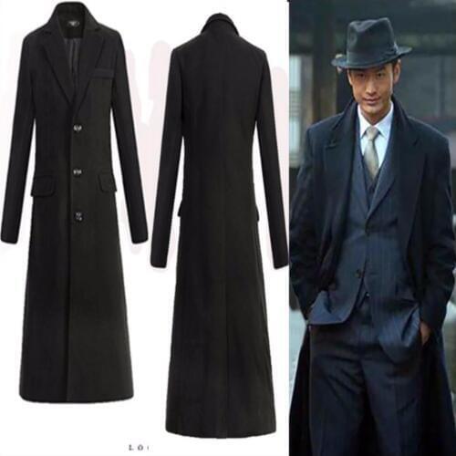 M -4xl Winter Fashion New Men Ultra Long Paragraph Trench Coats Slim Long Overcoat Fashion Lapel Woolen Outerwear Singer Costume