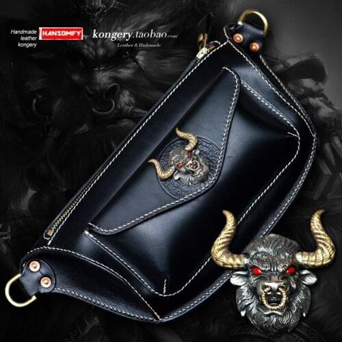 Handmade Chest Bag Mens Cattle Leather Waist Packs Bullhead Shoulder Bag Casual Leather Messenger Bag All-Matching