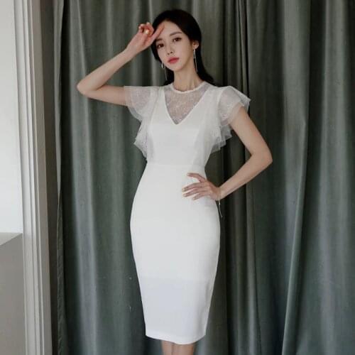New arrival fashion korean style party dress women elegant vintage o-neck sleeveless temperament black slim pencil dress