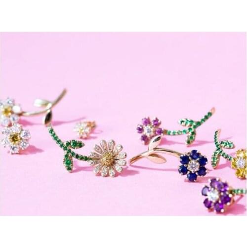 2020 Spring NEW Arrived Jewelry Bloom Flower Studs Double Sided Green Leaves Women Girl Gorgeous Earring