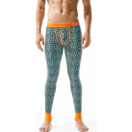 Autumn Winter Mens Warm Thermal Underwear Cotton Leopard Breathable Long Johns Underpants Male Elastic Leggings Pants Trousers
