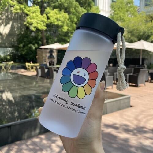 600ml Sun Flower Plastic Bottle Cartoon Water Bottles Leak-proof Drinkware Cartoons Transparent/Frosted Cup BPA Free