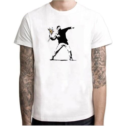 Rage Flower Bomber Stencil Vintage Funny Funny Cool T Shirt Harajuku Fashion Short Mens White Shirt Summer Aesthetic Clothes