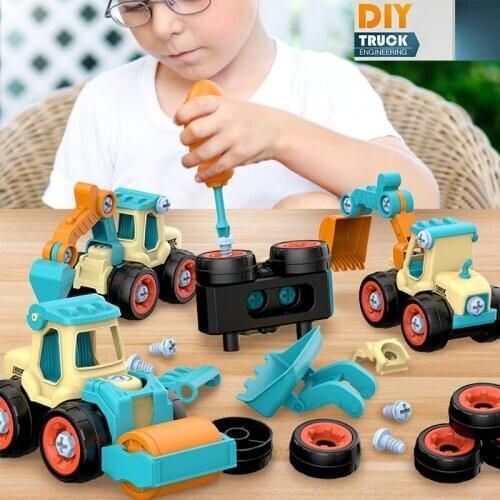 Education Excavator Bulldozer Mixer Truck Model Puzzle Toy Gift for Children Mini Plastic Disassembly Engineering Truck Toys