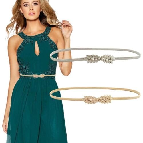 Gold Silver Elastic Belt For Women Flower Leaf Ladies Waist Belts For Dresses Stretch Skinny Metal Female Belt elastische riem