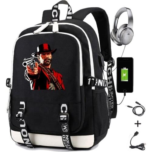Red Dead Redemption 2 Backpack with USB Charging Boys Girls School Bag Casual Men Travel Laptop Backpack Student Bookbag
