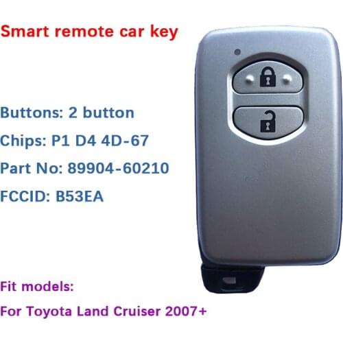 CN007175 Aftermarket 2 Button Smart Key For Toyota Land Cruiser 2007+ B53EA P1 D4 4D-67 Chip 433MHz 89904-60210 Keyless Go