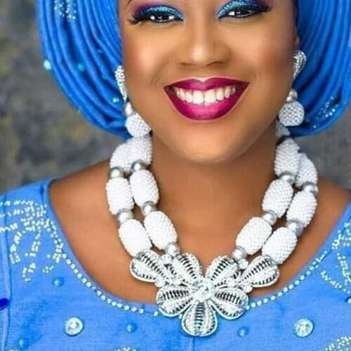 Splendid Chunky White Women Costume Jewelry Sets Silver Accessory Bridal Crystal Nigerian African Beads Jewelry Set WE167