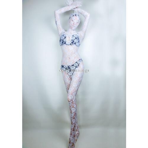 Adult Size Unisex Sexy White Lace Zentai Catsuit Costume Unitard leotard Bodysuit
