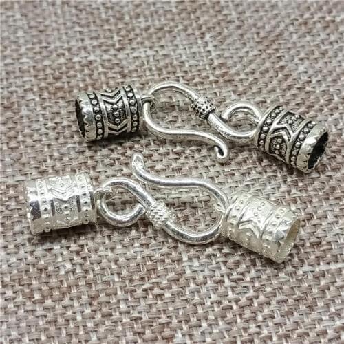 925 Sterling Silver Bracelet Leather Cord End Cap with Hook Clasp Total Length 33mm Cap Hole 5mm