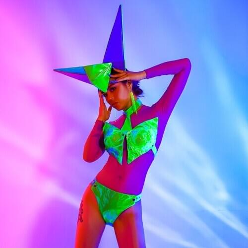 Lady Gaga Costume Nightclub Rave Clothes Gogo Leading Purple Bodysuit Fluorescent Green Suit Bar Female Dj Stage Outfit BL5107