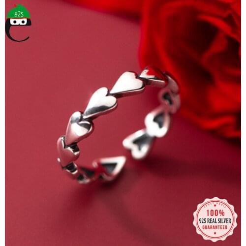 ElfoPlataSi Genuine 925 Sterling Silver Fashion Romantic Heart Charm Opening Ring For Fashion Women Wedding Party Jewelry DD1008