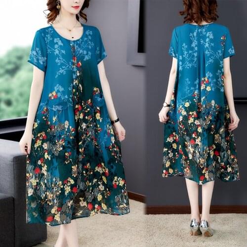2020 new Summer Dress Women Summer Loose Large Size Chiffon Printed Dress Fashion Patchwork Print Dresses Vestidos
