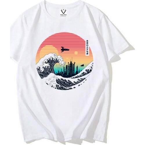 2021 Japan Fashion Korean Clothes Ulzzang Aesthetic Tshirt homme casual Harajuku The Great Future Wave t shirt unisex streetwear