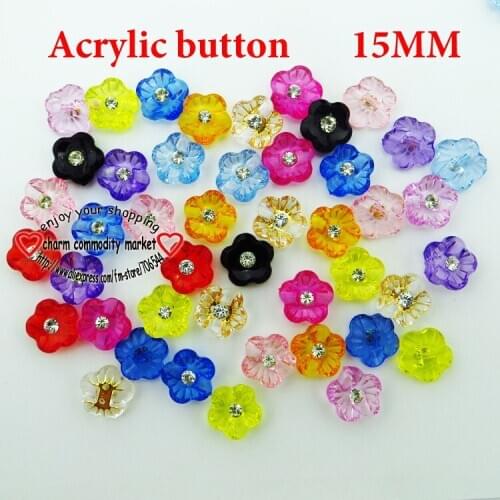 40PCS 15MM flower shape 15colors Dyed Acrylic buttons coat boots sewing clothes accessory brand button A-004