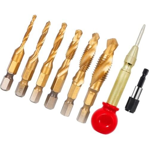 8PCS/Lots M3-M10 Screw Tap Drill Bits HSS Taps Woodworking Metric Combination Bit Titanium 1/4" IN Quick Change Hex Center