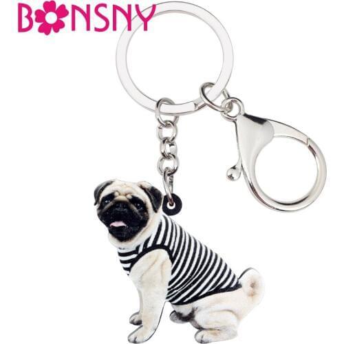 Bonsny Acrylic Vest French Bulldog Pug Dog Key Chain Keychain Ring Cute Animal Jewelry For Women Girls Teen Bag Car Purse Charms