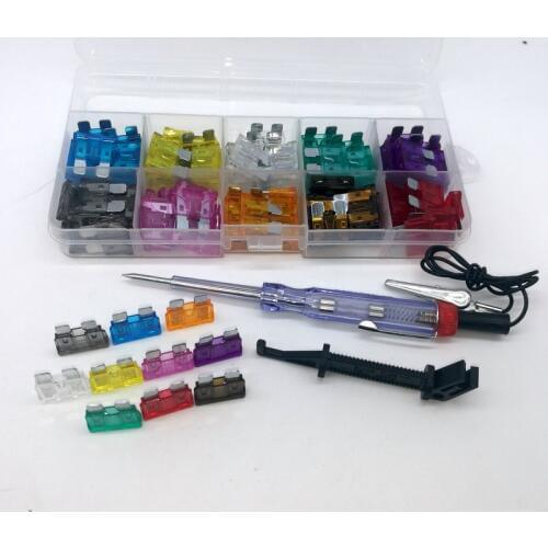 Stanard Blade Car fuse 100pcs 10types assorted box 2A-35A with fuse tap