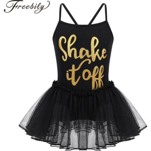 Girls Ballet Dance Costume Lyrical Ballerina for Kids Teen Shiny Letters Printed Ballet Dancing Gymnastics Leotard Tutu Dress