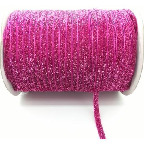 Free Shipping 5 yds 1/4 "(6mm)Wide Rose Glitter Velvet Ribbon Headband Clips Bow Decoration #6mRS17