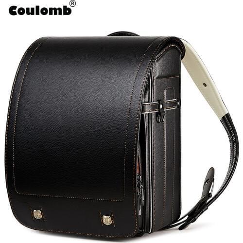 Coulomb Kid Backpack Luxury School Bag Boys Girls Japanese PU Hasp Solid Randoseru Orthopedic Children Backpacks cartable garçon