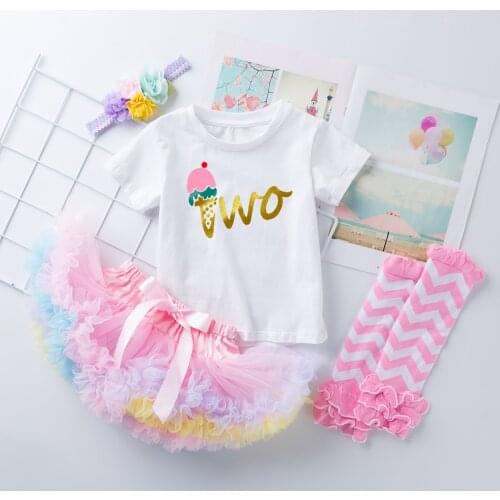 T-shirt Printing Skirt Set 4pcs New Born Baby Girls Romper Infant Outfits Girls Princess Toddler Kids Clothes Birthday Gifts