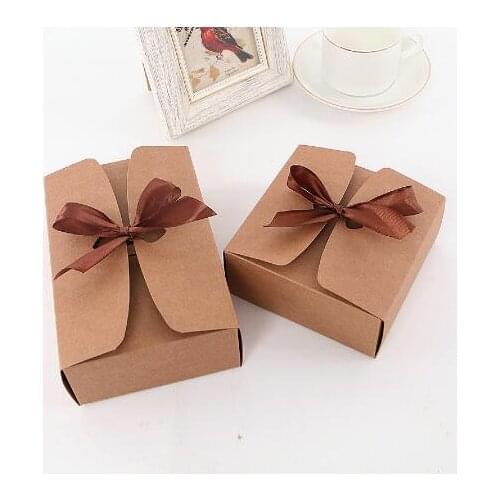 20pcs/lot Natural Kraft Paper Box Gift Packing Box Brown Ribbon Cookie Boxes Packaging for Sweets Candy Puffs Box Present Carton