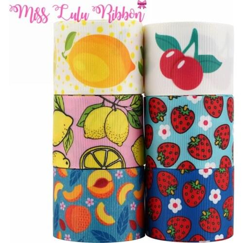 Hot Sale16mm-75mm colorful Fruit Ribbon Print Grosgrain Ribbon For Handmade Bowknot Material Elastic Head Rope 50 Yards