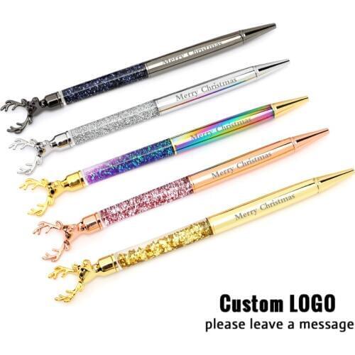 10pcs Metal Reindeer Ballpoint Pen Custom Logo Signature Pen Christmas Gift Pen For Kid Personnalis Gel Pens Student Stationery