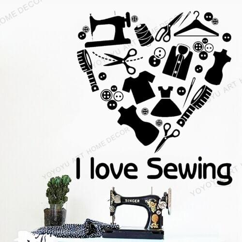 Heart shape Sewing Wall Decal Sewing Shop Artistic Decor Vinyl Clothes Store Interior Fashion Design Window Wall Stickers JC136