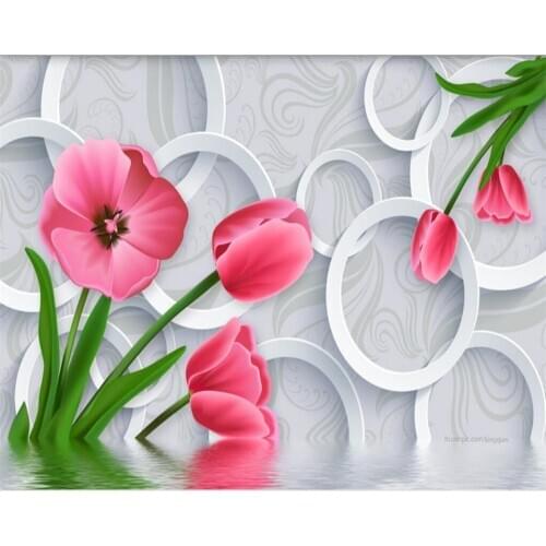 Beibehang Home decoration wallpaper fashion modern circle tulip 3D TV background wall can be customized mural photo 3d wallpaper