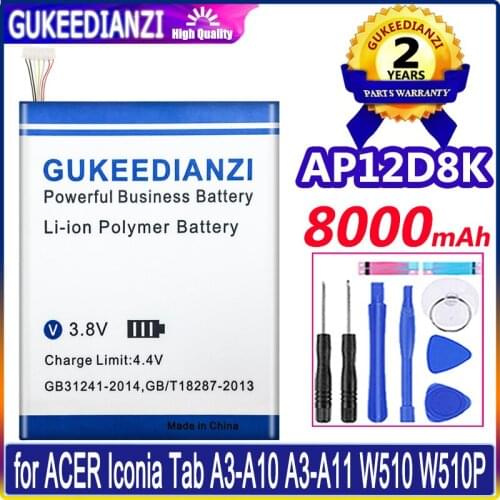 8000mAh original Battery for Acer Iconia W511P Series AP12D8K 1ICP4/83/103-2 3.7V 27WH A3-A10 A3-A11 W510 W510P W511 Batteria