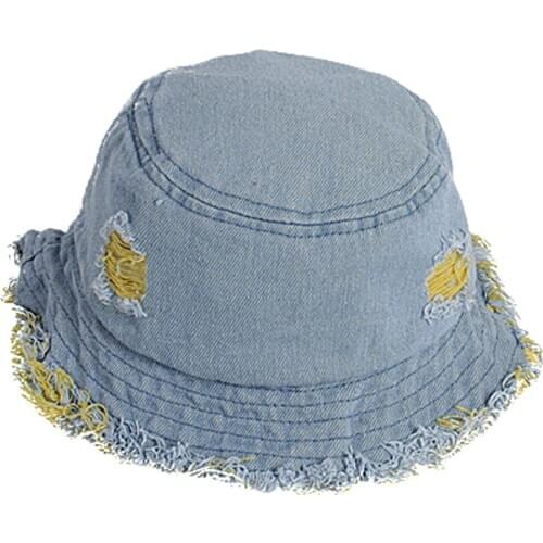 Unisex Baby Bucket Hat Fashion Children Ripped Denim Style Fisherman Cap with Wide Brim for Summer Adventures