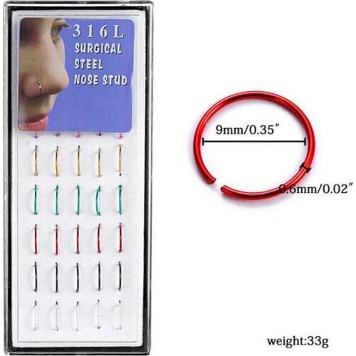 SaYao 1Box(40pcs) Free Display Box Colorful Nose Stud Rings,Body Piercing Jewelry Nostril Rings Hoop Nose Ring