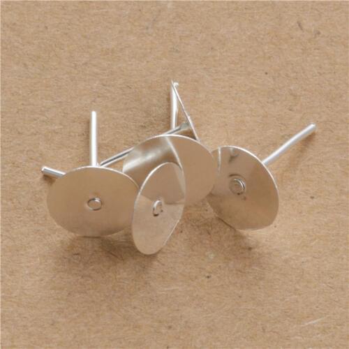 200pcs 4mm 5mm 6mm 8mm Gold/Silver Earrings Settings Blank Round Base Cabochon Stud Ear Flat Base Post Pure Plug Silver Earrings