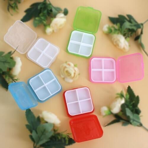 6.5 X 6.5 X 2 X Square Cross Four-box Small Medicine Box Thickened Portable Carry-on Medicine Box Jewelry Collection Box
